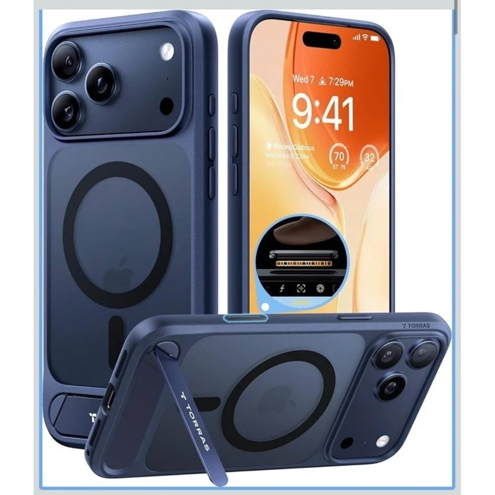 TORRAS Strong Magnetic & Seamless Stand for iPhone 17 Pro‎ Max Case Deep Blue